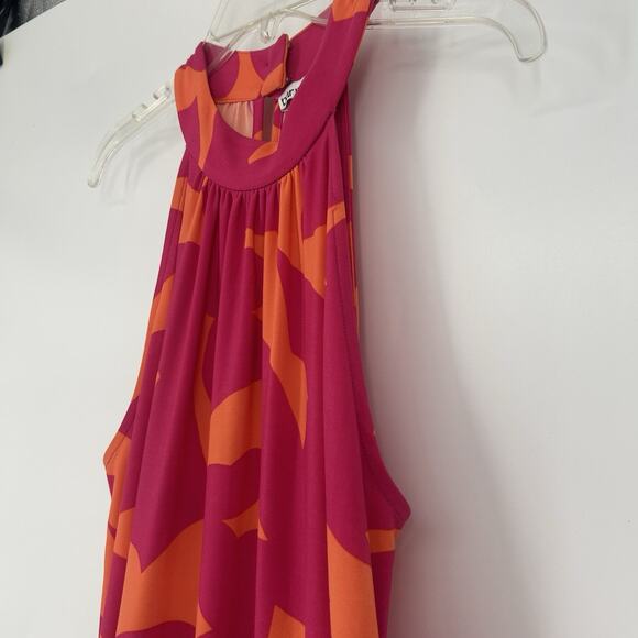 Bar lll Halter Maxi Dress Pink Orange Abstract Floral Sleeveless Resort Size S - Picture 3 of 10